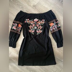 Rebellion off the shoulder floral embroidered black dress size L